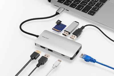 HDMIポート、LAN、カードリーダーを搭載した薄型モバイルドッキングステーション